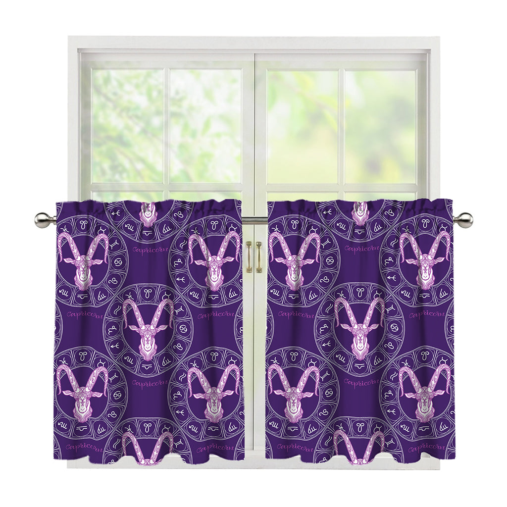 Purple Capricorn Zodiac Pattern Print Tier Curtains