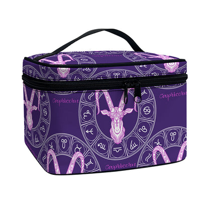 Purple Capricorn Zodiac Pattern Print Travel Makeup Bag