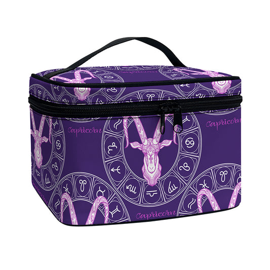 Purple Capricorn Zodiac Pattern Print Travel Makeup Bag