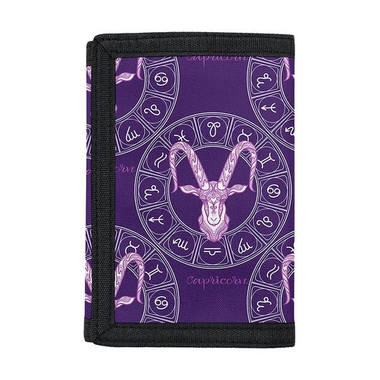 Purple Capricorn Zodiac Pattern Print Trifold Wallet