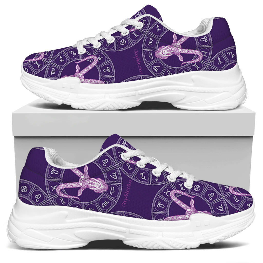 Purple Capricorn Zodiac Pattern Print White Chunky Shoes