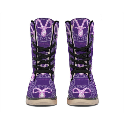 Purple Capricorn Zodiac Pattern Print Winter Boots