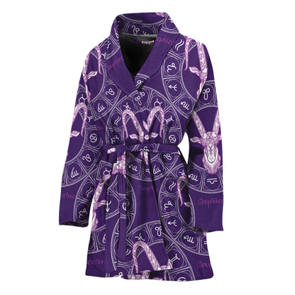 Purple Capricorn Zodiac Pattern Print Women's Bathrobe