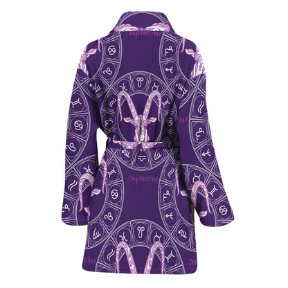Purple Capricorn Zodiac Pattern Print Women's Bathrobe