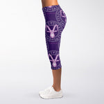 Purple Capricorn Zodiac Pattern Print Women's Capri Leggings
