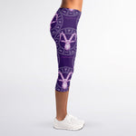 Purple Capricorn Zodiac Pattern Print Women's Capri Leggings
