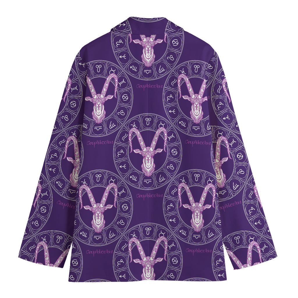 Purple Capricorn Zodiac Pattern Print Women's Cotton Blazer