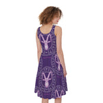 Purple Capricorn Zodiac Pattern Print Women's Sleeveless Dress