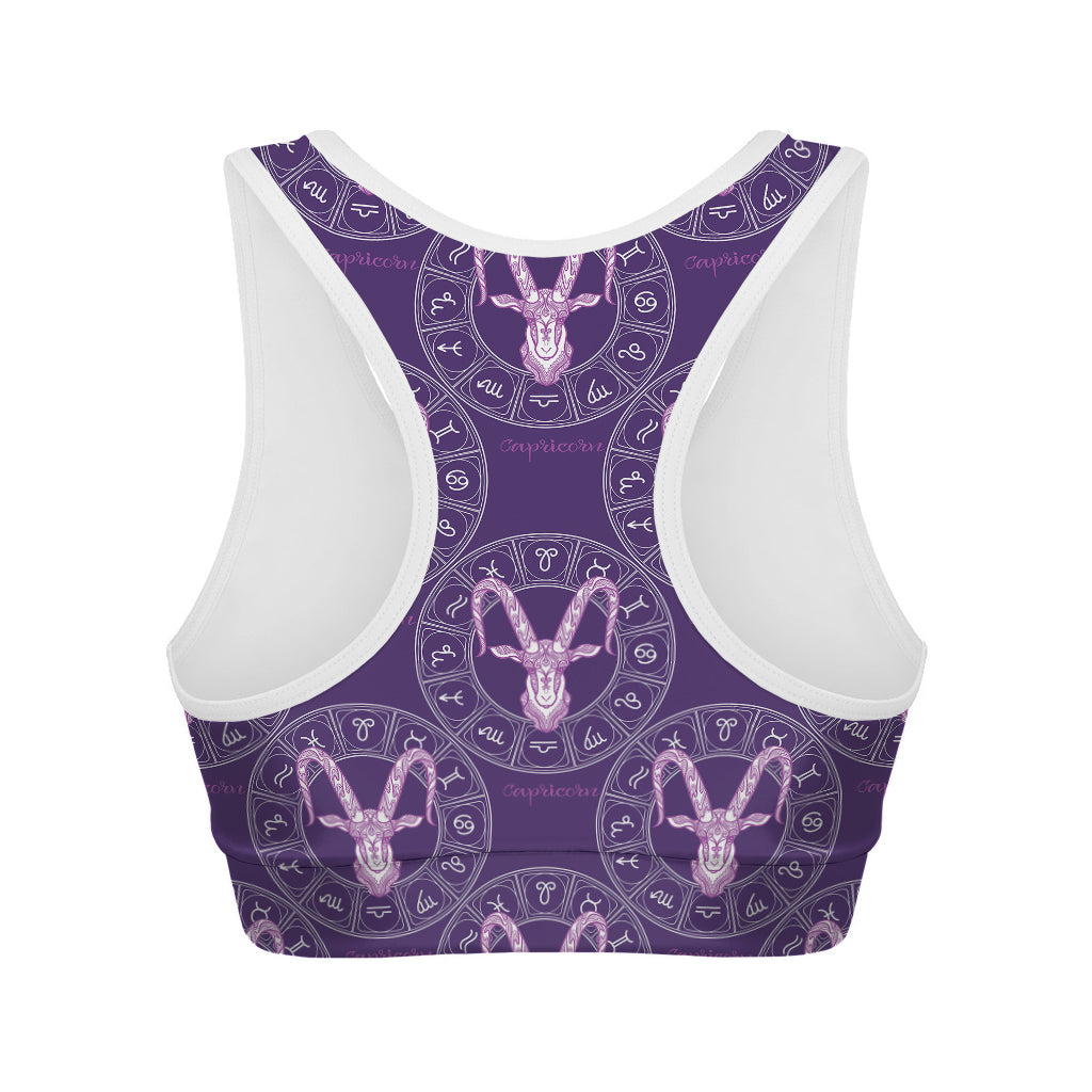 Purple Capricorn Zodiac Pattern Print Women's Sports Bra
