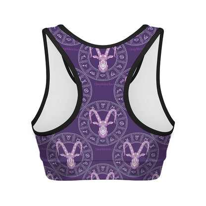 Purple Capricorn Zodiac Pattern Print Women's Sports Bra
