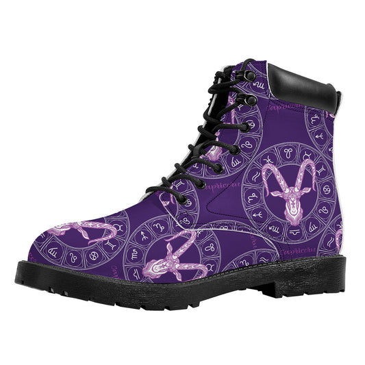 Purple Capricorn Zodiac Pattern Print Work Boots