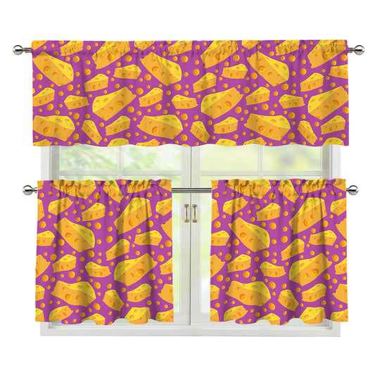 Purple Cheese And Holes Pattern Print 3 Piece Kitchen Curtains