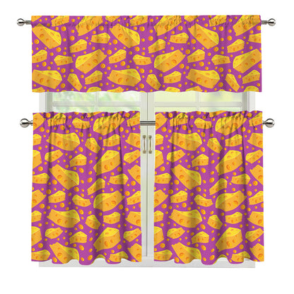 Purple Cheese And Holes Pattern Print 3 Piece Kitchen Curtains