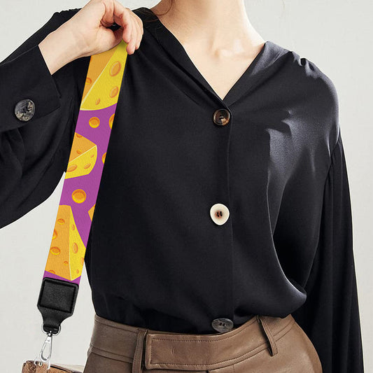 Purple Cheese And Holes Pattern Print Bag Strap