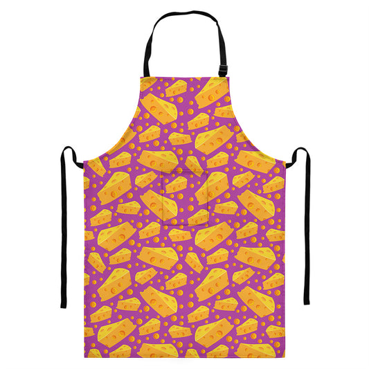 Purple Cheese And Holes Pattern Print Bib Apron With Pocket