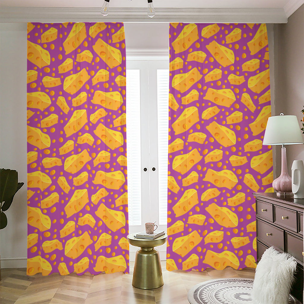 Purple Cheese And Holes Pattern Print Blackout Pencil Pleat Curtains