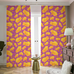 Purple Cheese And Holes Pattern Print Blackout Pencil Pleat Curtains