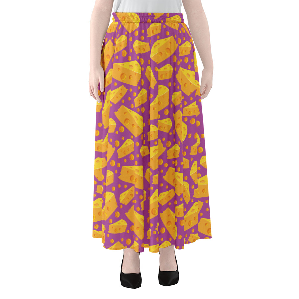 Purple Cheese And Holes Pattern Print Chiffon Maxi Skirt