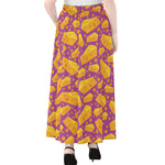 Purple Cheese And Holes Pattern Print Chiffon Maxi Skirt