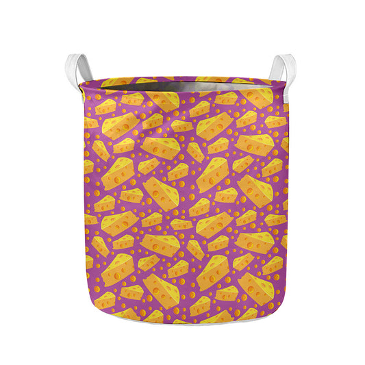 Purple Cheese And Holes Pattern Print Collapsible Laundry Basket