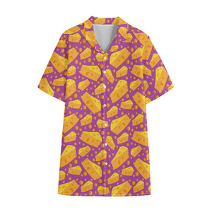 Purple Cheese And Holes Pattern Print Cotton Hawaiian Shirt