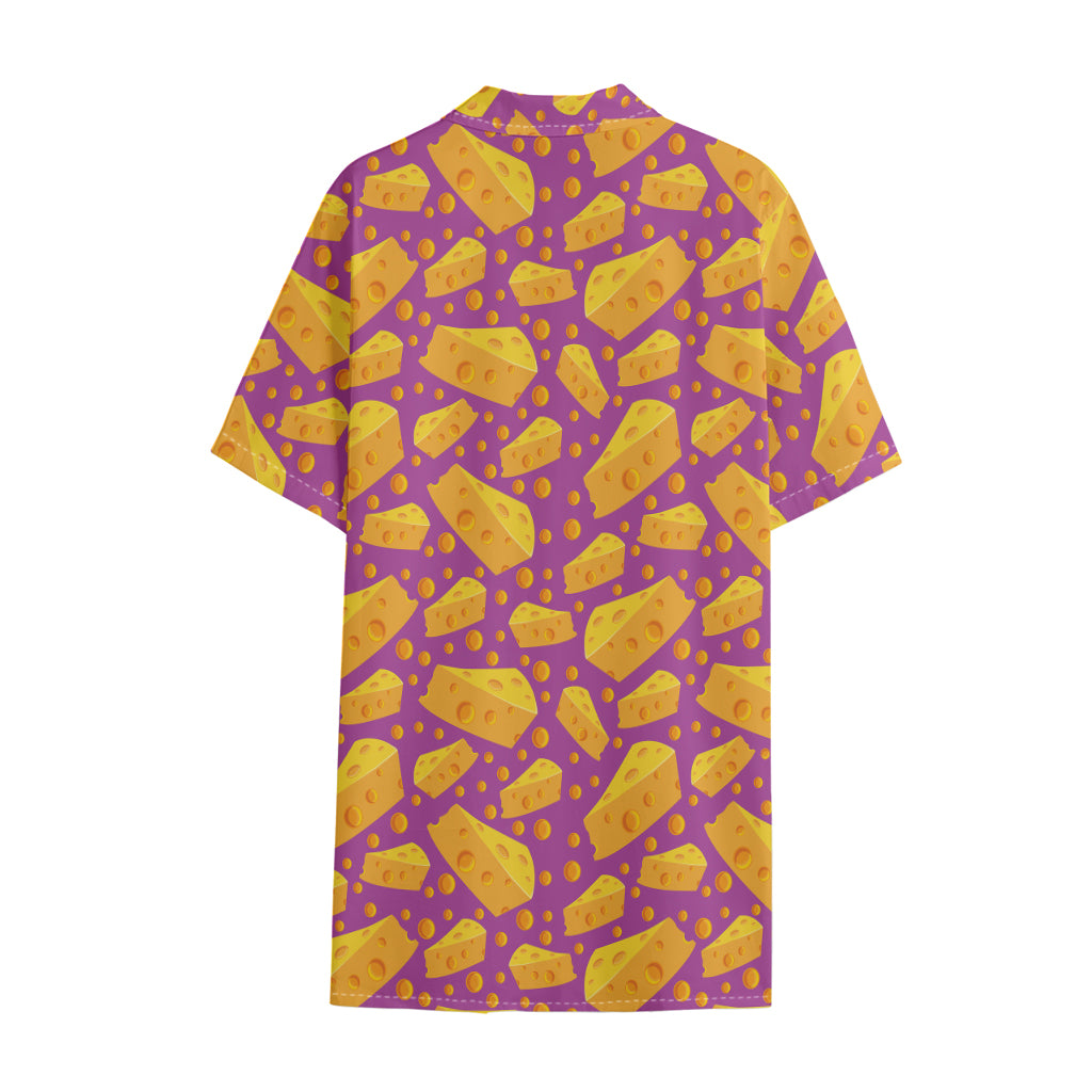 Purple Cheese And Holes Pattern Print Cotton Hawaiian Shirt