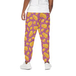 Purple Cheese And Holes Pattern Print Cotton Pants