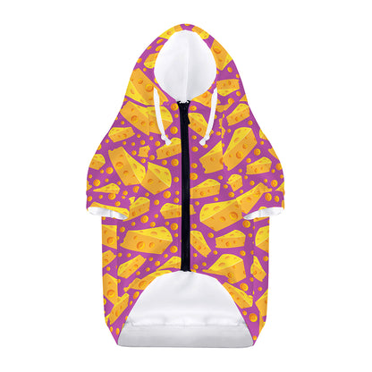 Purple Cheese And Holes Pattern Print Dog Zip Up Hoodie