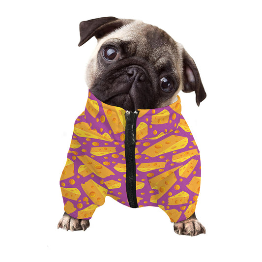 Purple Cheese And Holes Pattern Print Dog Zip Up Jacket