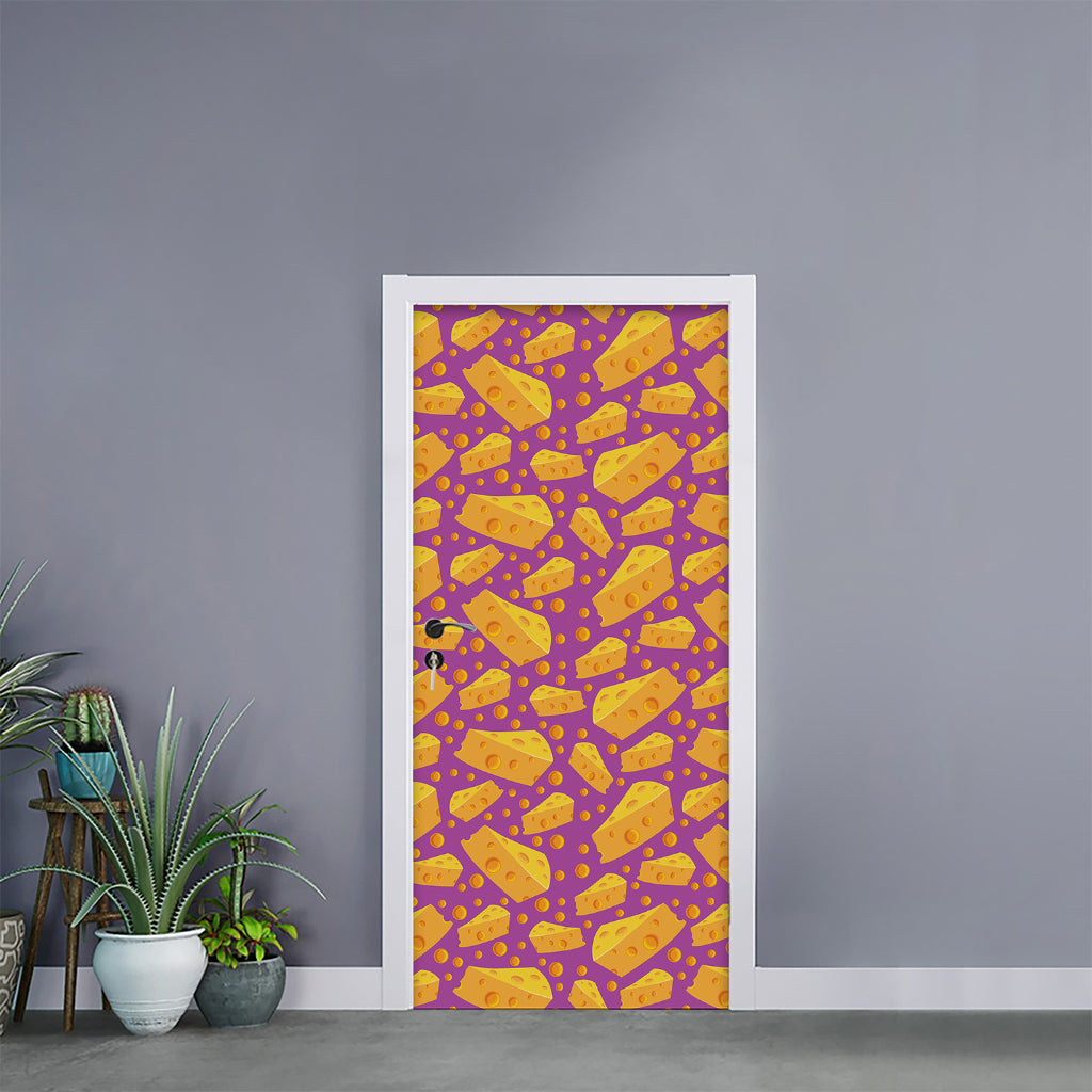 Purple Cheese And Holes Pattern Print Door Sticker