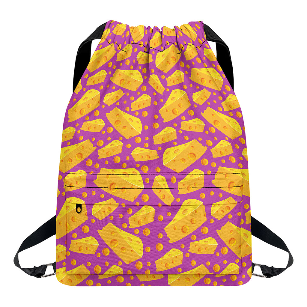 Purple Cheese And Holes Pattern Print Drawstring Backpack
