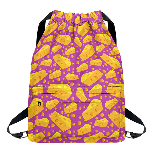 Purple Cheese And Holes Pattern Print Drawstring Backpack