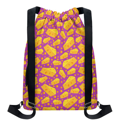 Purple Cheese And Holes Pattern Print Drawstring Backpack
