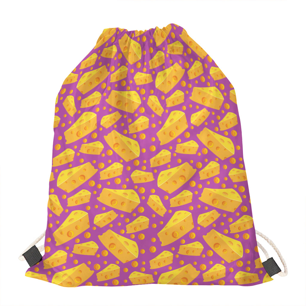 Purple Cheese And Holes Pattern Print Drawstring Bag