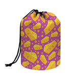 Purple Cheese And Holes Pattern Print Drawstring Makeup Bag