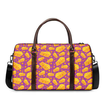 Purple Cheese And Holes Pattern Print Duffle Bag