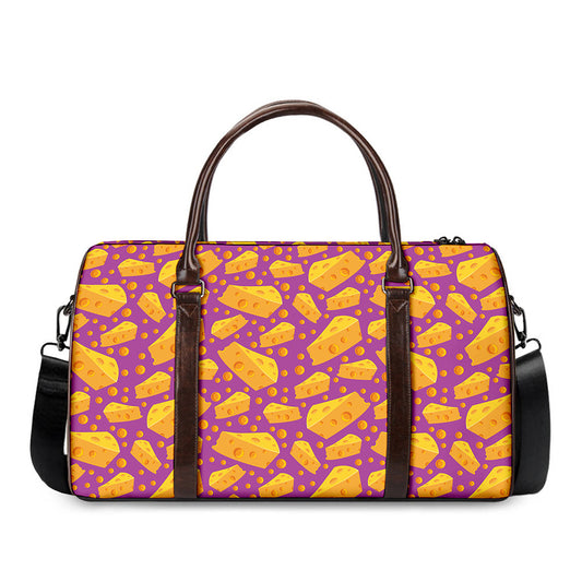 Purple Cheese And Holes Pattern Print Duffle Bag