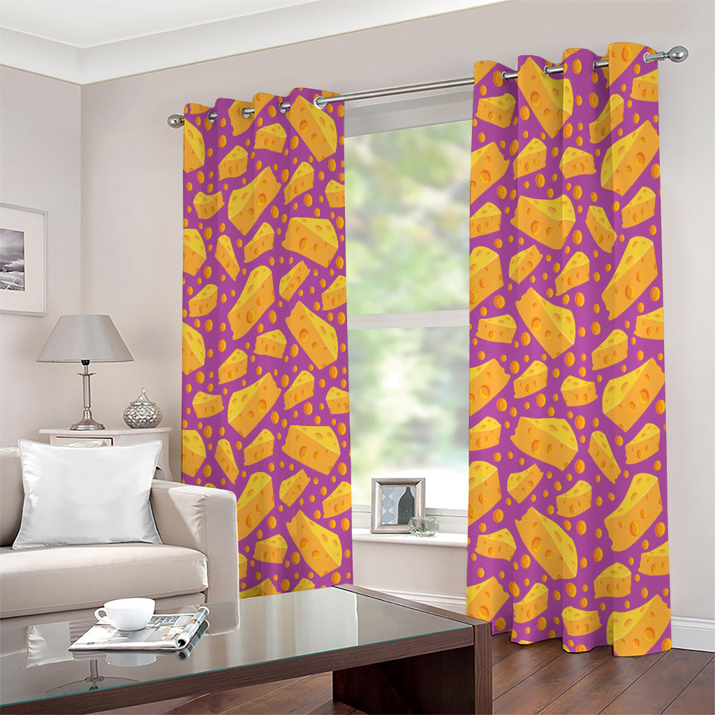 Purple Cheese And Holes Pattern Print Extra Wide Grommet Curtains