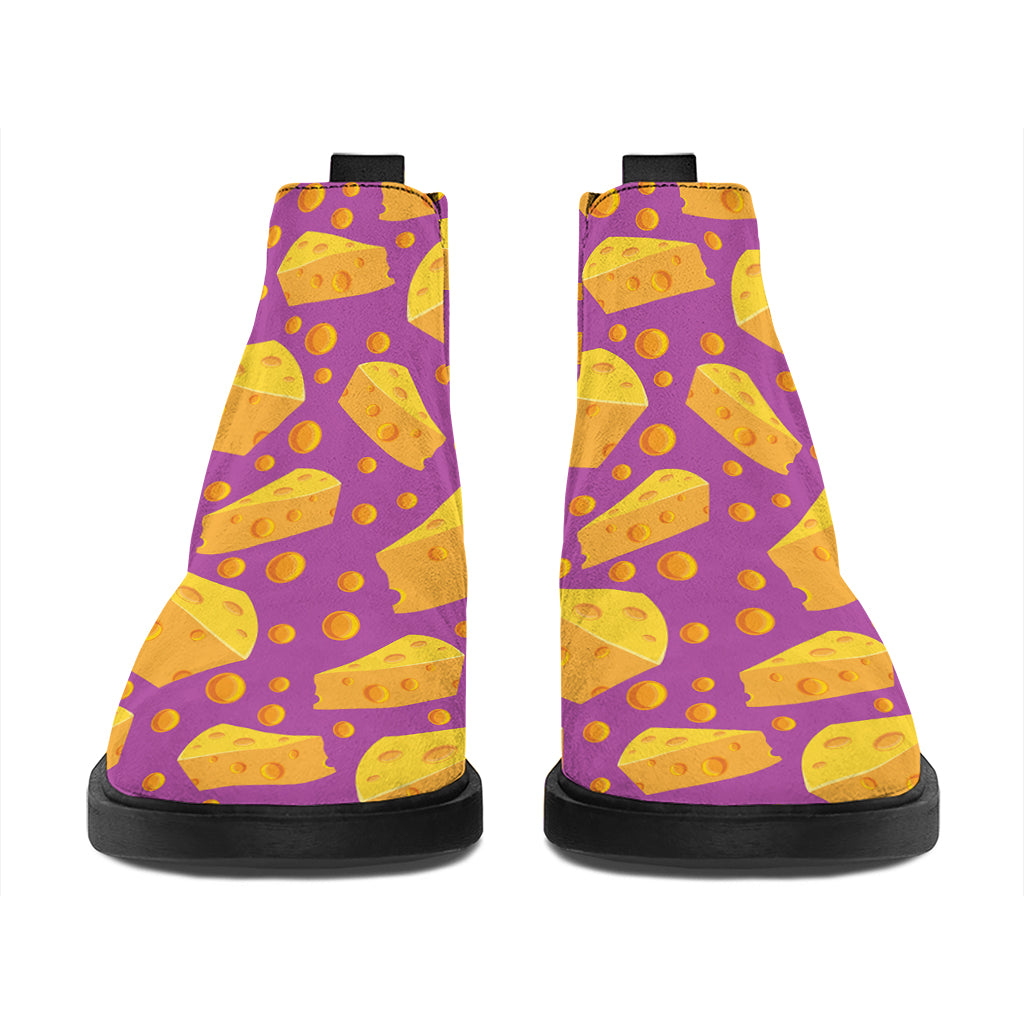 Purple Cheese And Holes Pattern Print Flat Ankle Boots