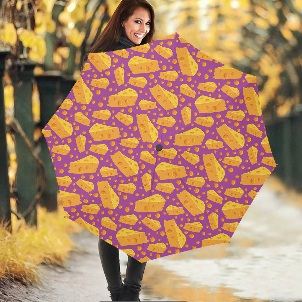 Purple Cheese And Holes Pattern Print Foldable Umbrella