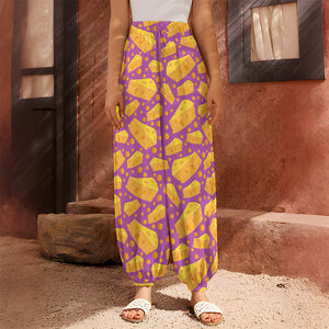 Purple Cheese And Holes Pattern Print Harem Pants