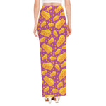 Purple Cheese And Holes Pattern Print High Slit Maxi Skirt