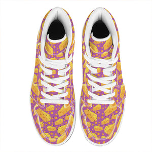 Purple Cheese And Holes Pattern Print High Top Leather Sneakers