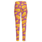 Purple Cheese And Holes Pattern Print High-Waisted Pocket Leggings