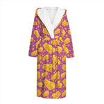 Purple Cheese And Holes Pattern Print Hooded Bathrobe