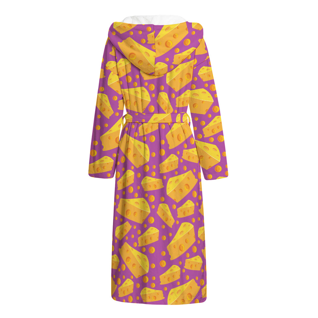 Purple Cheese And Holes Pattern Print Hooded Bathrobe