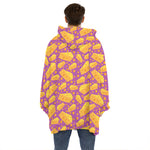 Purple Cheese And Holes Pattern Print Hoodie Blanket