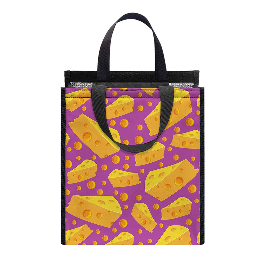 Purple Cheese And Holes Pattern Print Insulated Lunch Tote