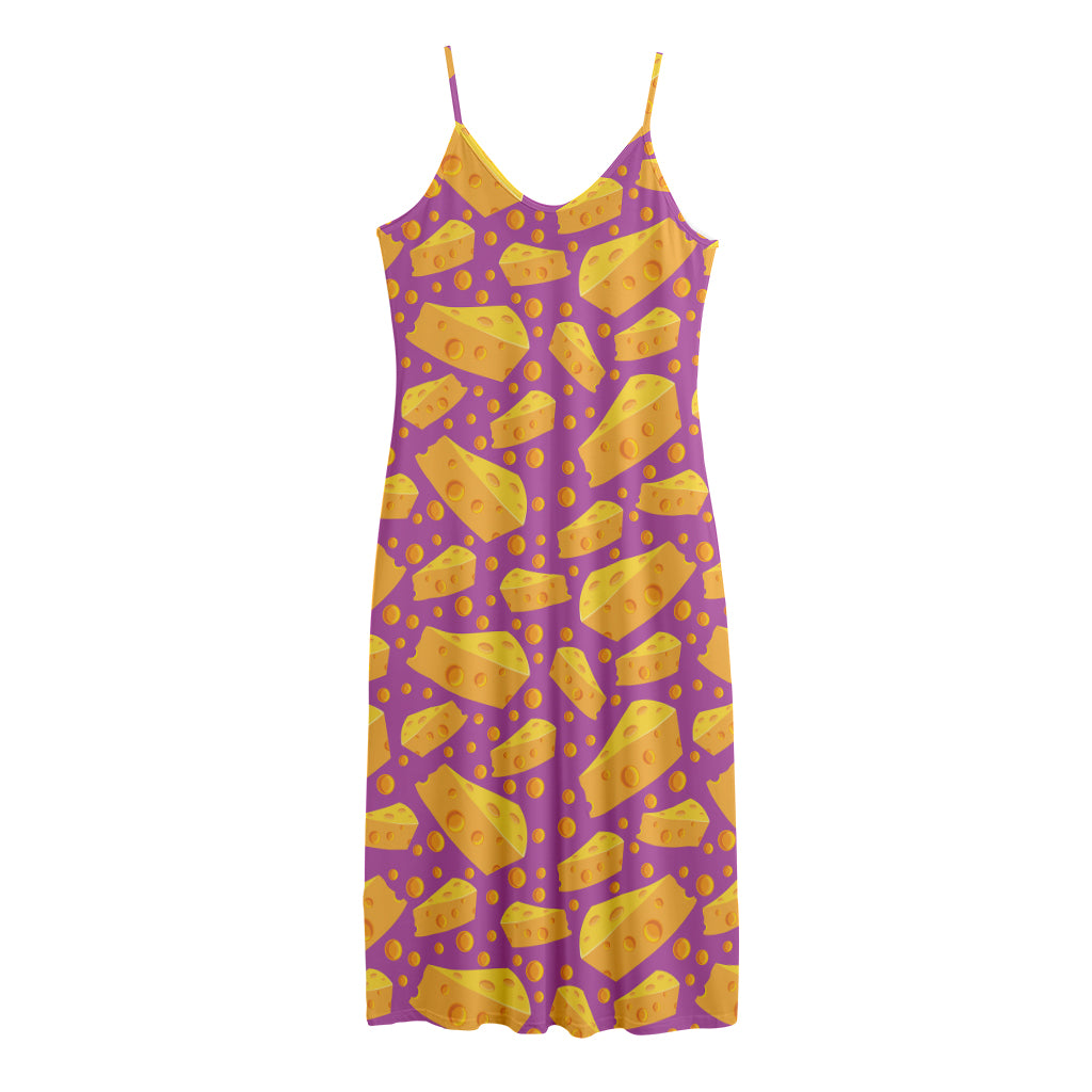 Purple Cheese And Holes Pattern Print Jersey Midi Cami Dress