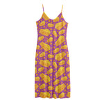 Purple Cheese And Holes Pattern Print Jersey Midi Cami Dress